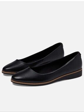Anne Klein Black Slip-On Leather-Look Ballet Flats with Tan Trim
